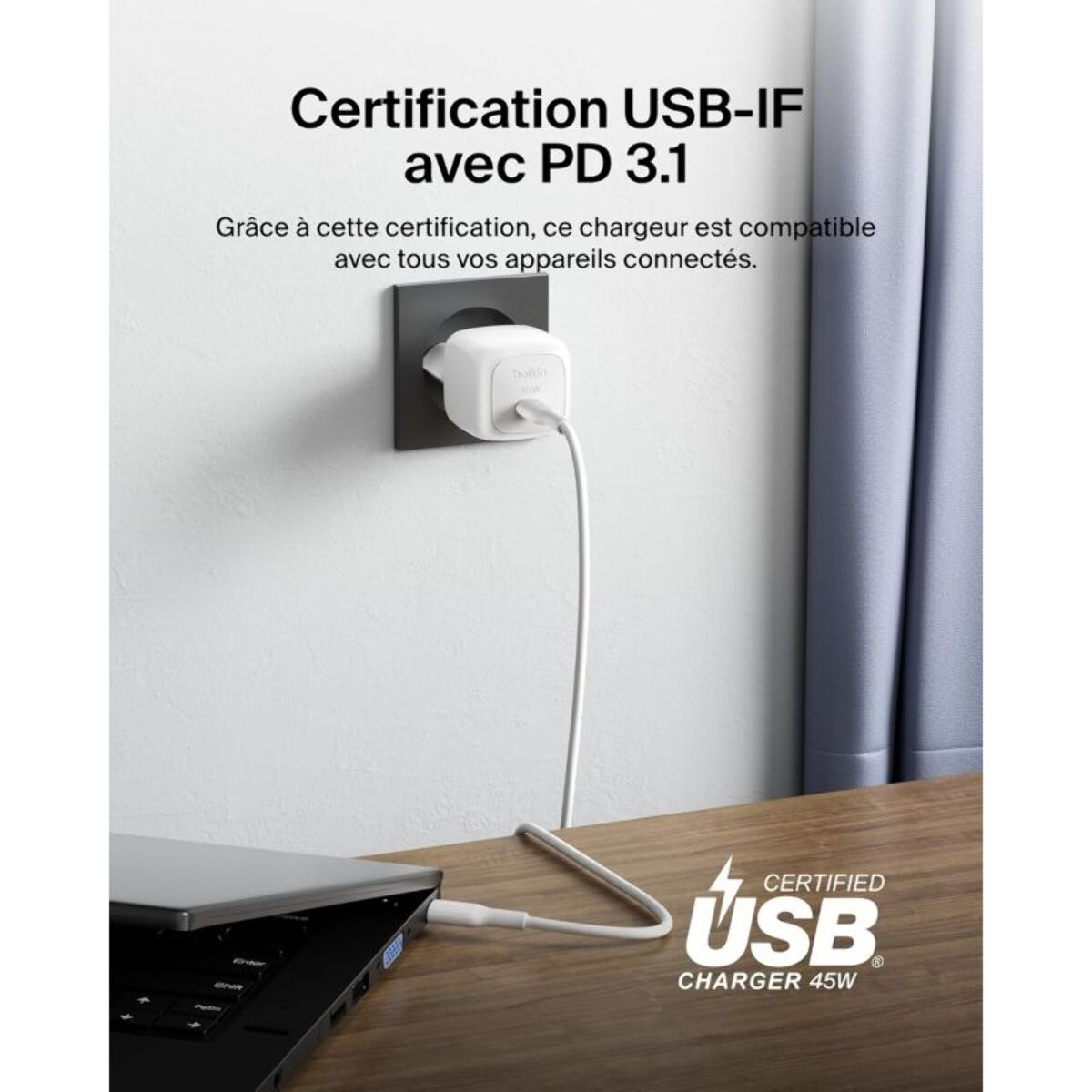 Chargeur BELKIN 45W USB Power delivery PPS blanc