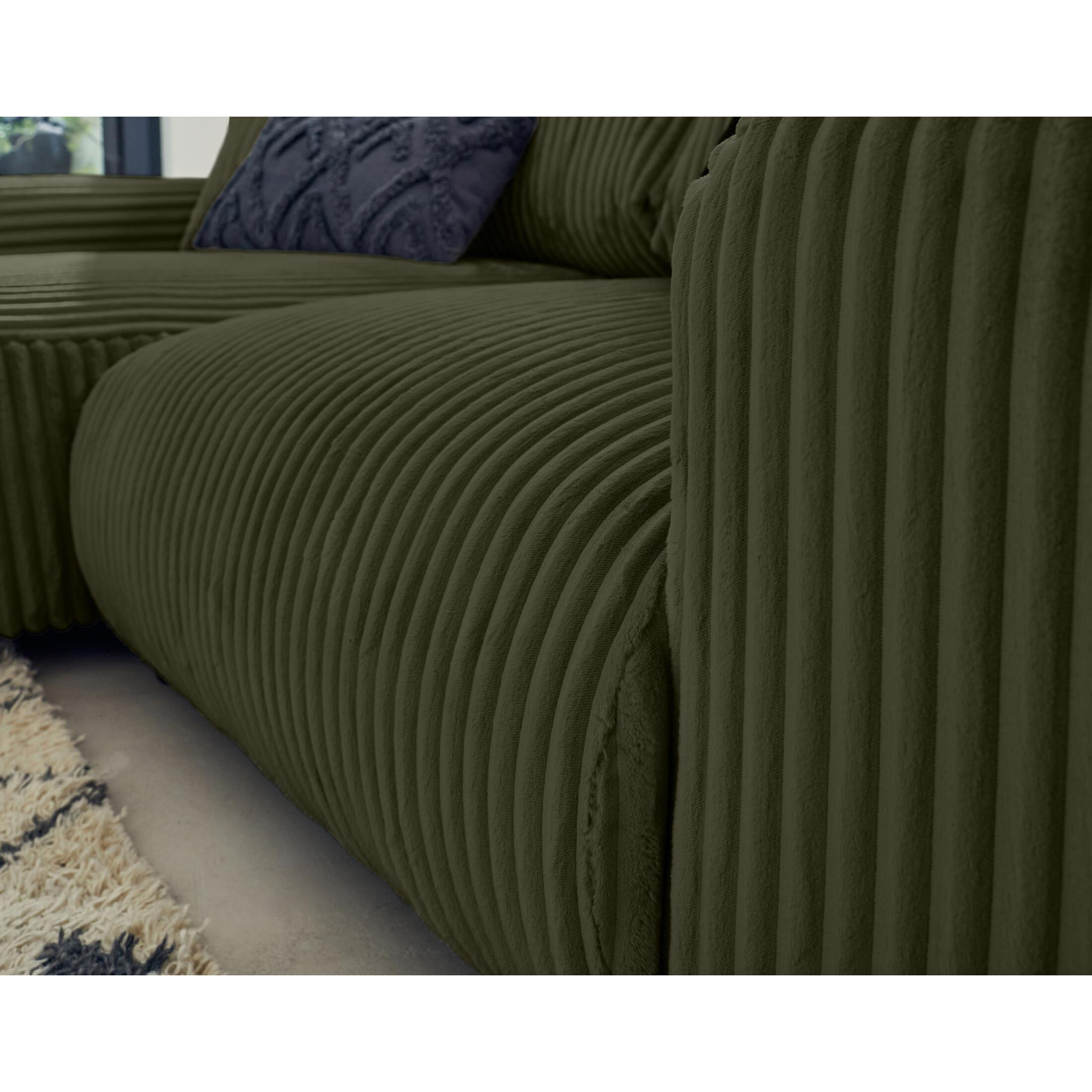 Garance - canapé d'angle réversible - 4 places - en velours côtelé grosses côtes - Vert