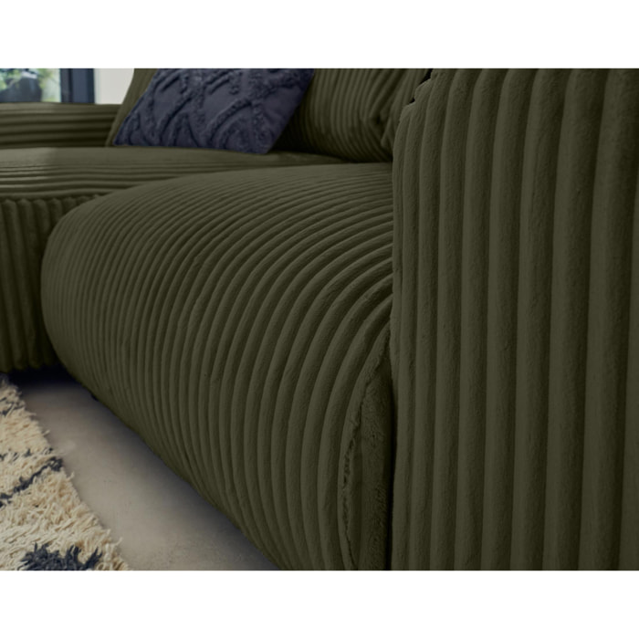 Garance - canapé d'angle réversible - 4 places - en velours côtelé grosses côtes - Vert