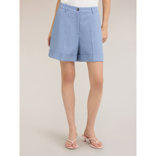 Motivi - Shorts de mezcla de lino con dobladillo - Azul