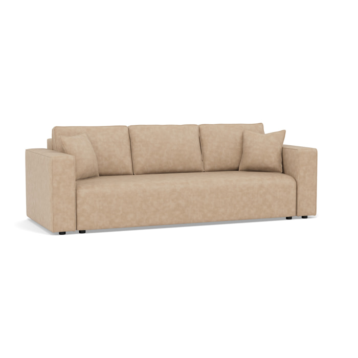 Topaze - canapé droit 3 places convertible avec coffre en simili - Beige