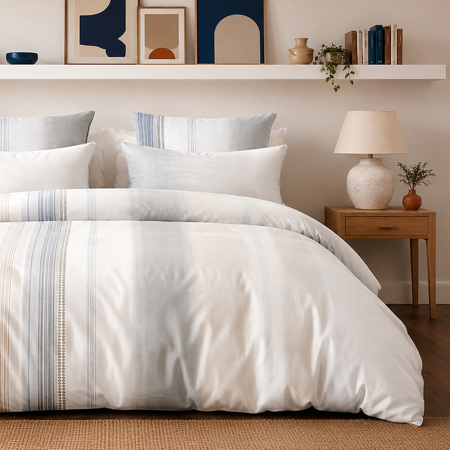 Parure housse de couette 100% percale de coton rayures verticales graphiques - NEBULEUSE