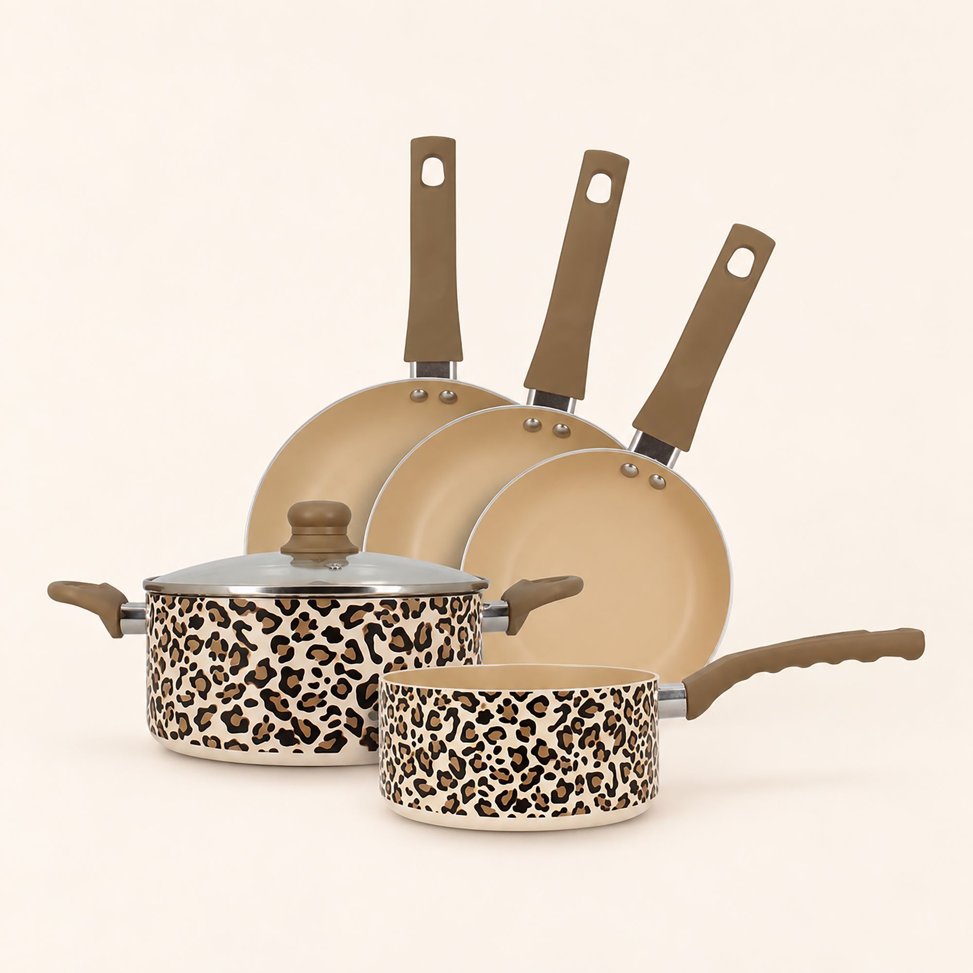 Batterie de cuisine 5 pièce en aluminium recyclé motif léopard LEOPARD