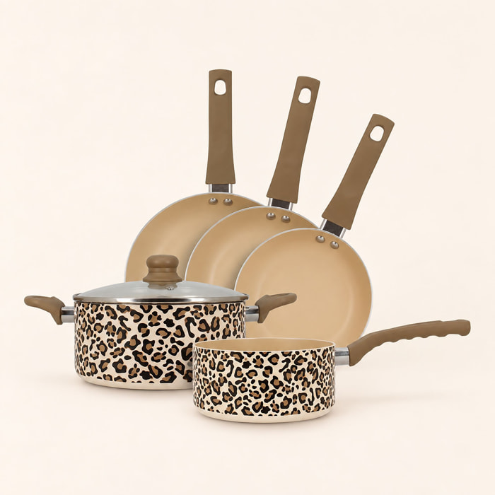 Batterie de cuisine 5 pièce en aluminium recyclé motif léopard LEOPARD