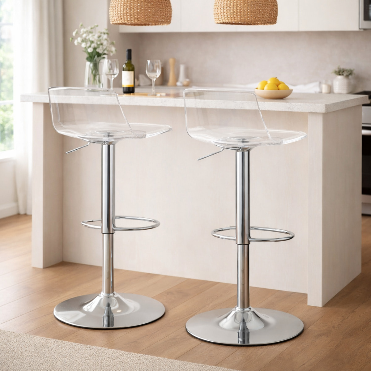 Lot de 2 tabourets de bar – Réglables et pivotants – Design contemporain