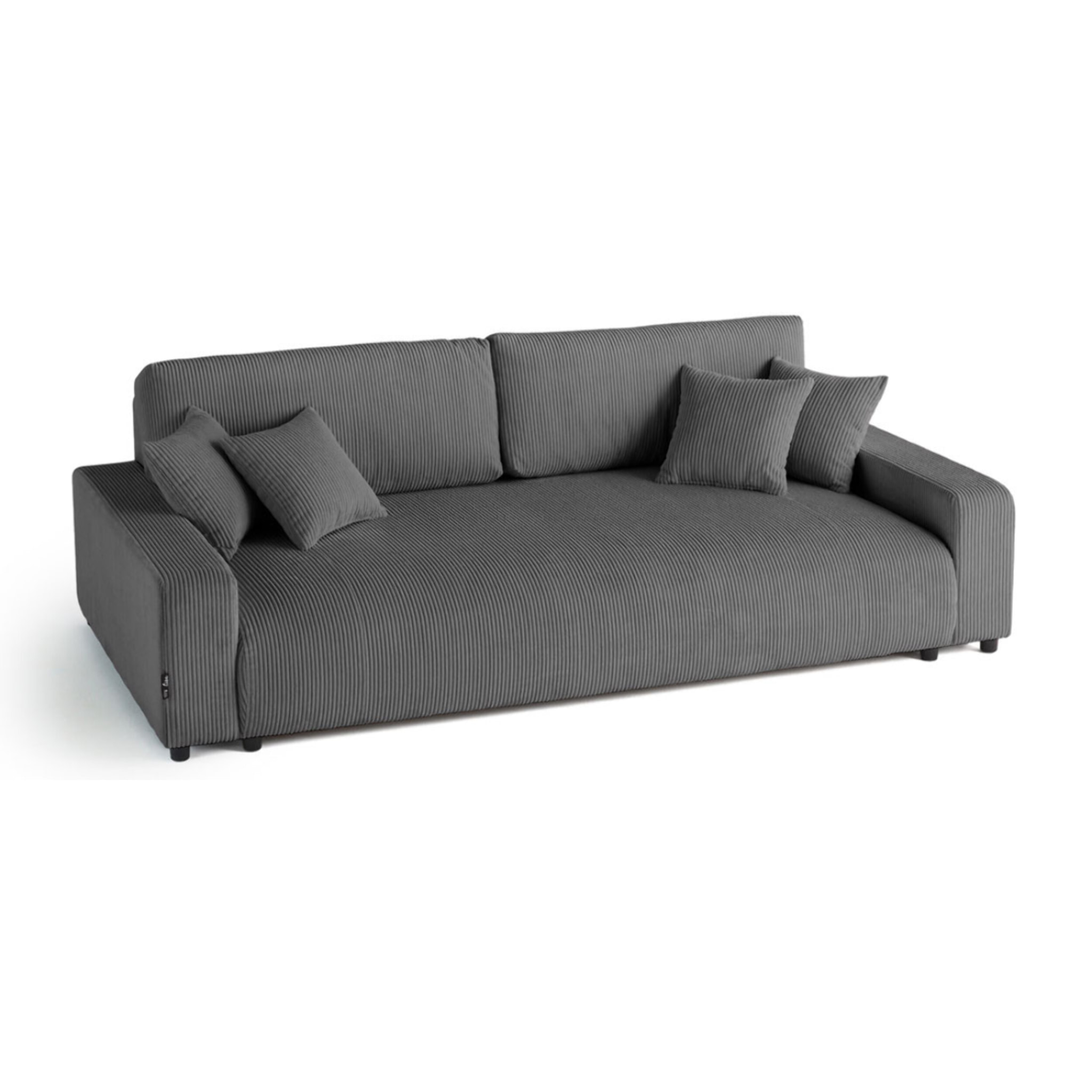 Pivoine - canapé droit 3 places - convertible avec coffre - en velours côtelé - Gris foncé