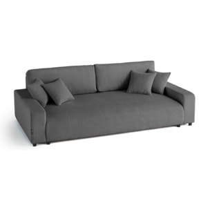 Pivoine - canapé droit 3 places - convertible avec coffre - en velours côtelé - Gris foncé