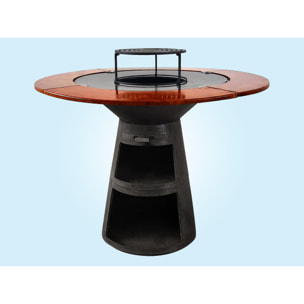 Barbacoa redonda con plancha de acero y grill y tablero de madera EFP59B WOOD PURLINE  W