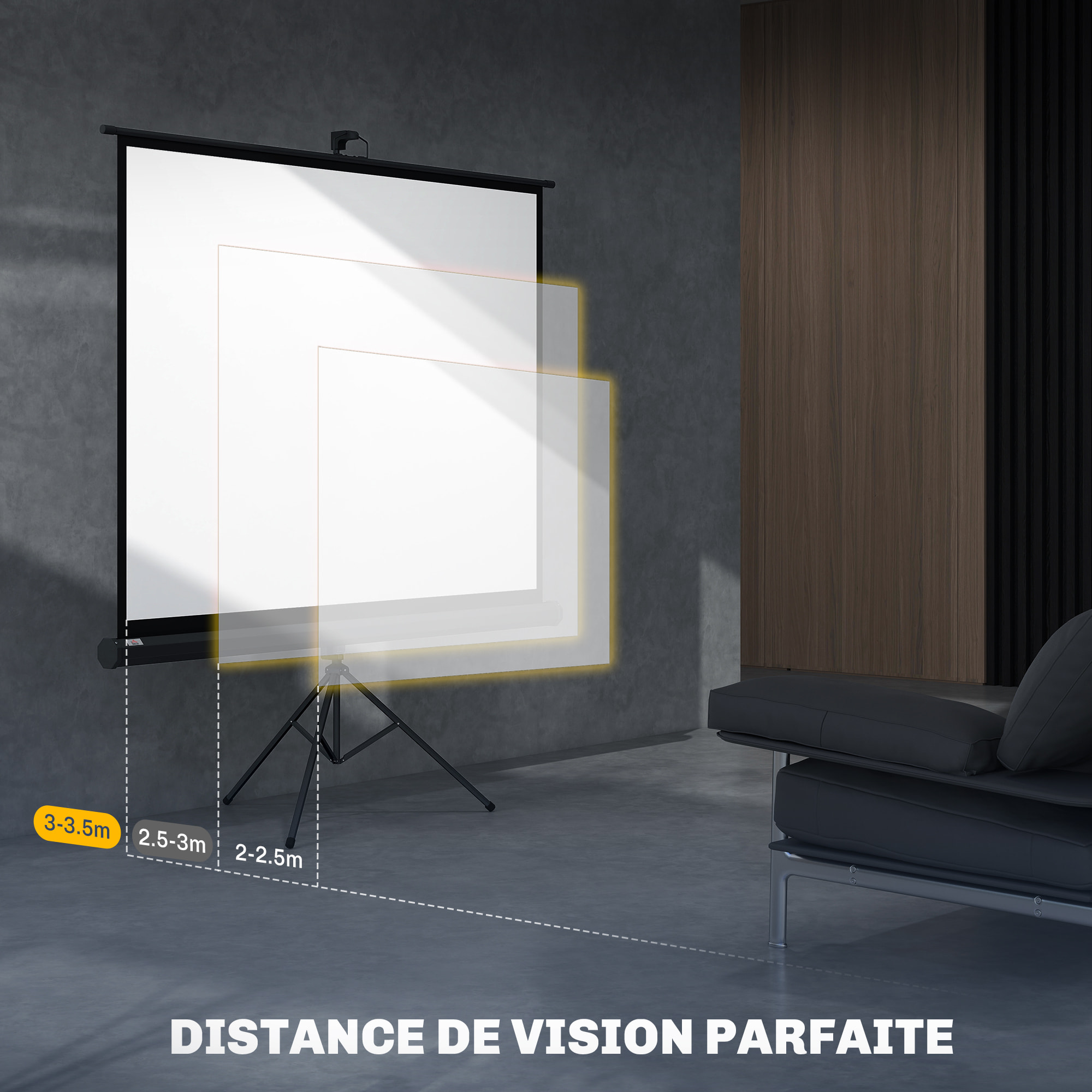 Écran de projection avec support trépied réglable en hauteur home-cinéma vidéo projecteur format 4:3 84 pouces noir