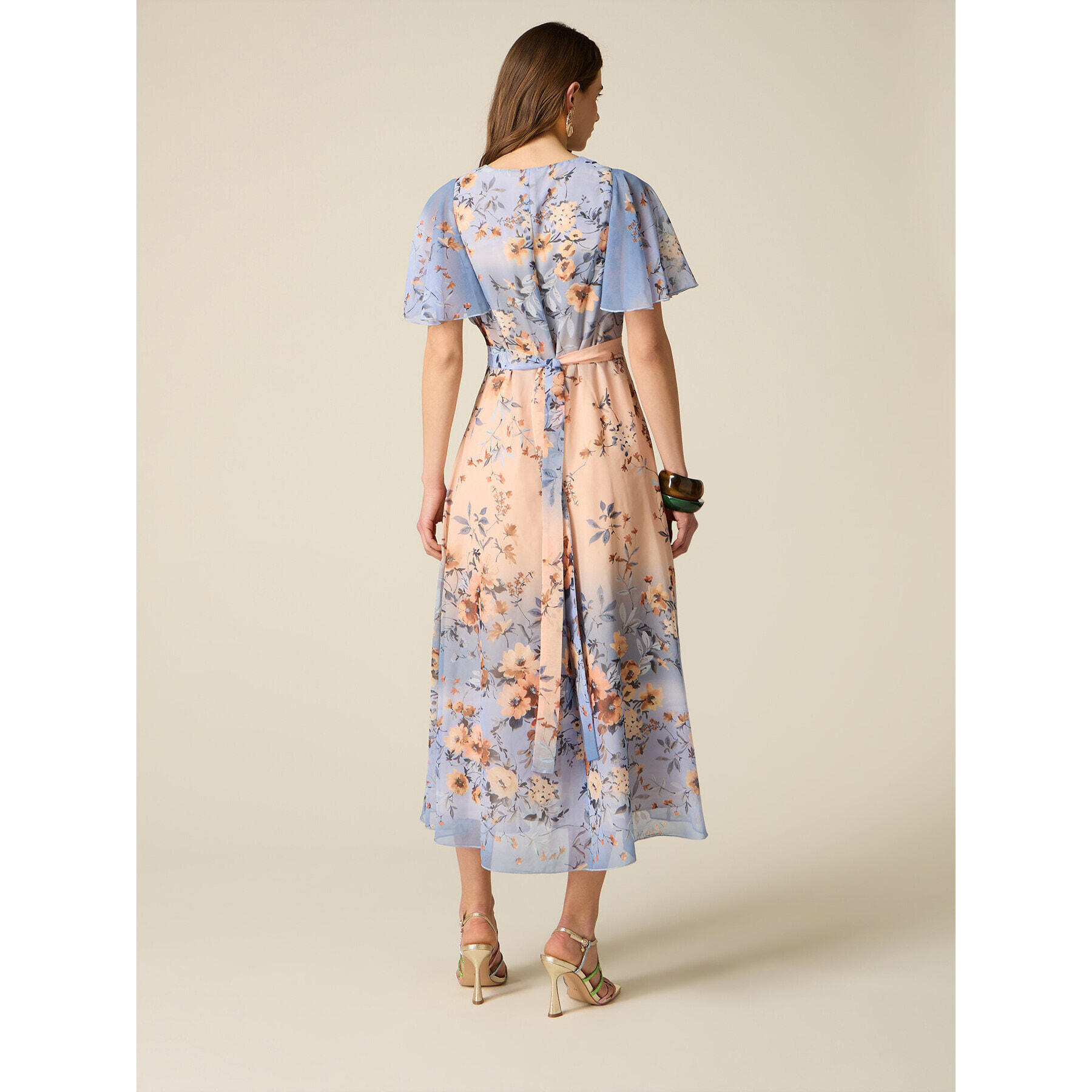 Oltre - Vestito flare in georgette fantasia - Azzurro