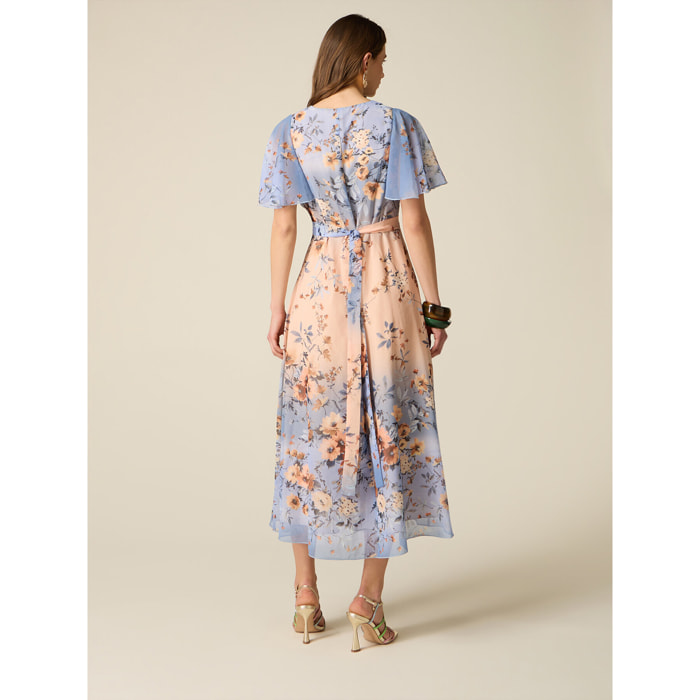 Oltre - Vestito flare in georgette fantasia - Azzurro