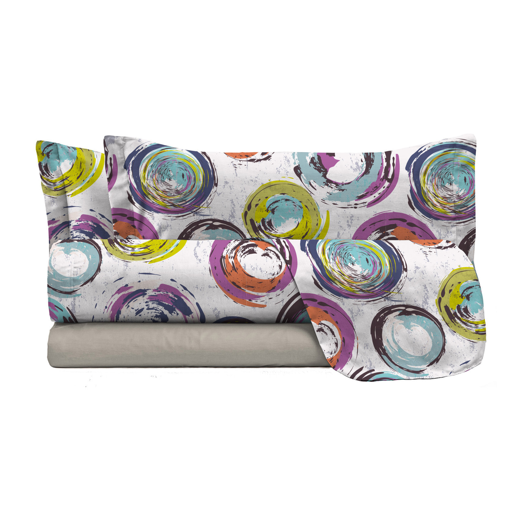 COMPLETO LETTO FANTASY, 100% Microfibra - CERCHI ASTRATTI