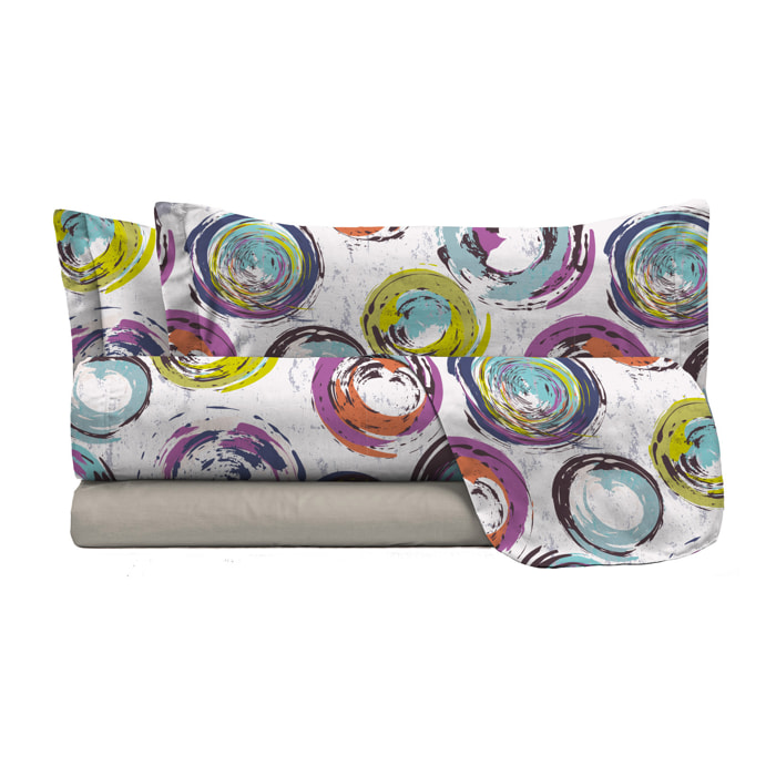 COMPLETO LETTO FANTASY, 100% Microfibra - CERCHI ASTRATTI