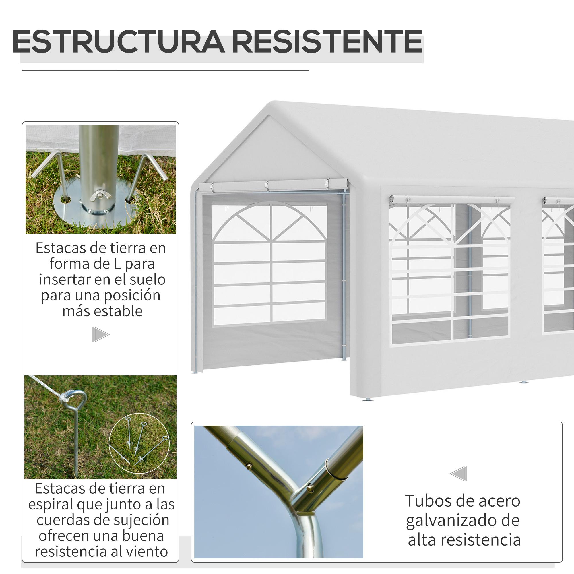 Carpa para Fiestas de Jardín 6x3m con 4 Paneles Laterales 2 Puertas y 6 Ventanas