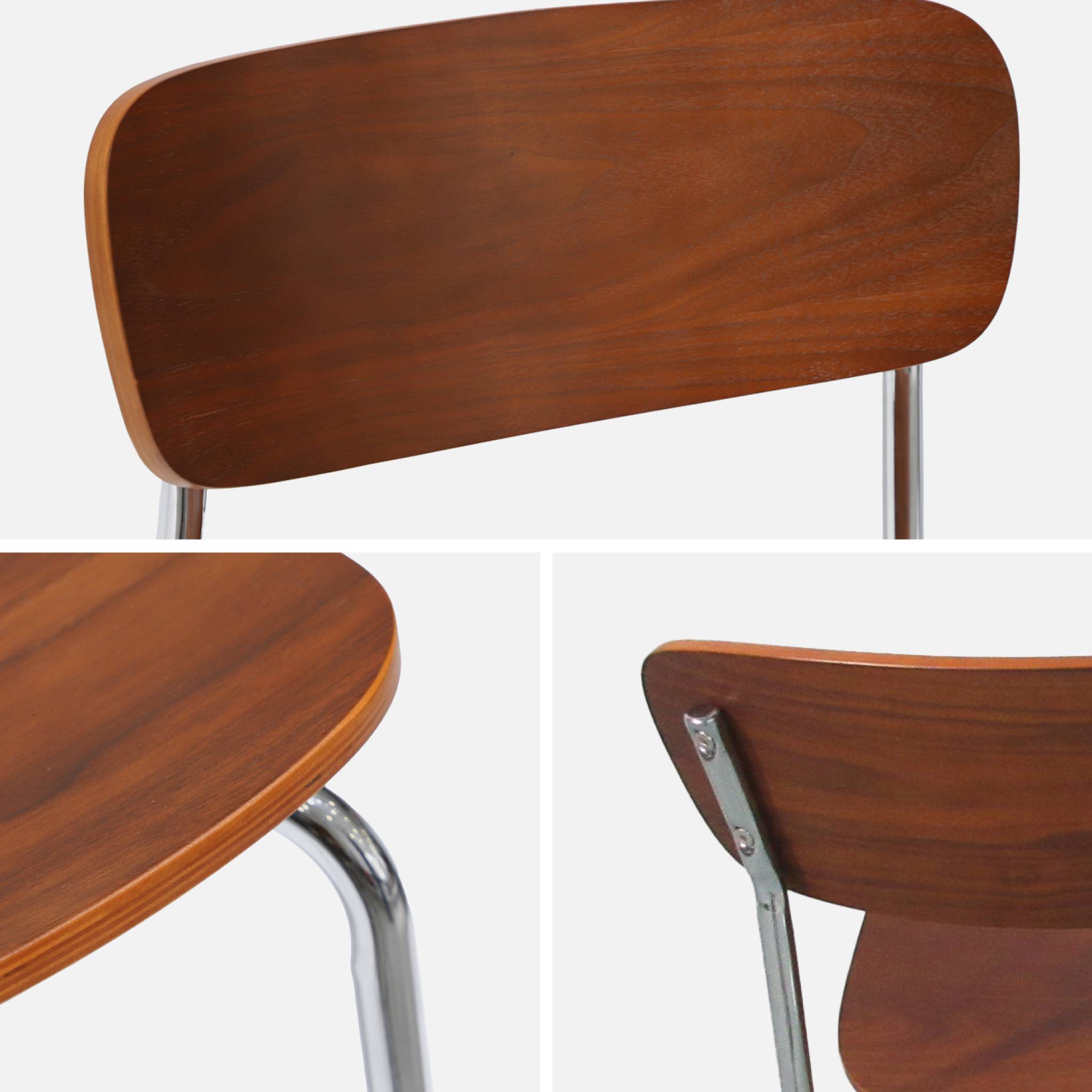 Lot de 2 tabourets de bar vintage contreplaqué avec placage bois effet noyer et pieds métal chromé L 42.5 x P 50 x H 94cm - Toby