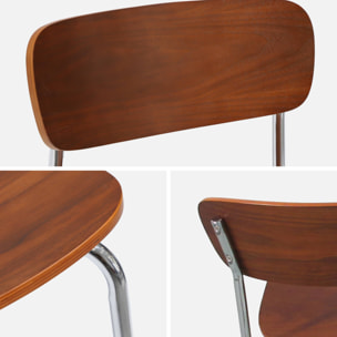 Lot de 2 tabourets de bar vintage contreplaqué avec placage bois effet noyer et pieds métal chromé L 42.5 x P 50 x H 94cm - Toby