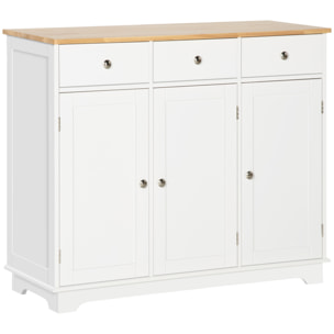 HOMCOM Aparador de Cocina con 3 Cajones 3 Puertas y Estantes Ajustables Mueble Auxiliar de Almacenaje para Comedor Salón Estilo Moderno Antivuelco 101x40x85 cm Blanco