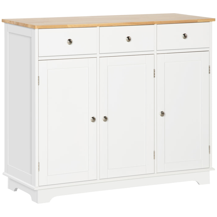 HOMCOM Aparador de Cocina con 3 Cajones 3 Puertas y Estantes Ajustables Mueble Auxiliar de Almacenaje para Comedor Salón Estilo Moderno Antivuelco 101x40x85 cm Blanco