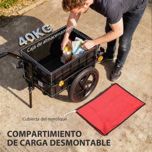 Remolque de Bicicleta para Carga 40 kg, Carro de Mano con Cubierta de Tela Oxford Impermeable, Reflectores, Marco de Acero y Asas para Transporte de Equipaje, 144x59x80 cm, Rojo y Negro