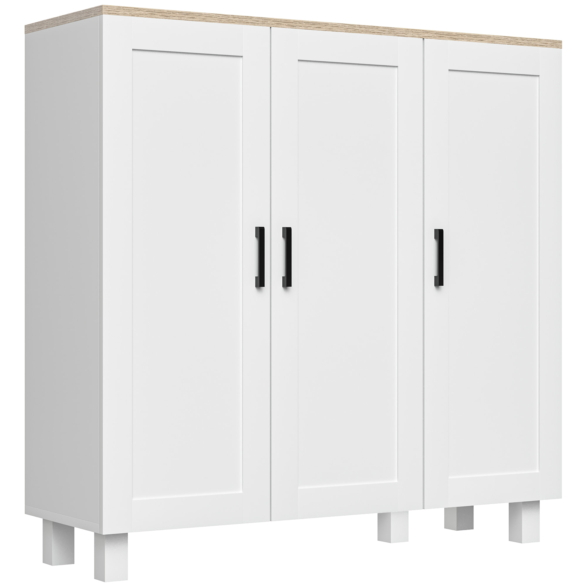 Aparador de Cocina Armario de Salón Mueble Buffet con 3 Puertas y Estantes Ajustables para Comedor Dormitorio Estilo Nórdico 90x30x90 cm Blanco