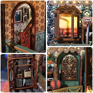 Esplosione di note. Book Nook in legno, design 3D realistico, cornice luminosa con sfondo intercambiabile.