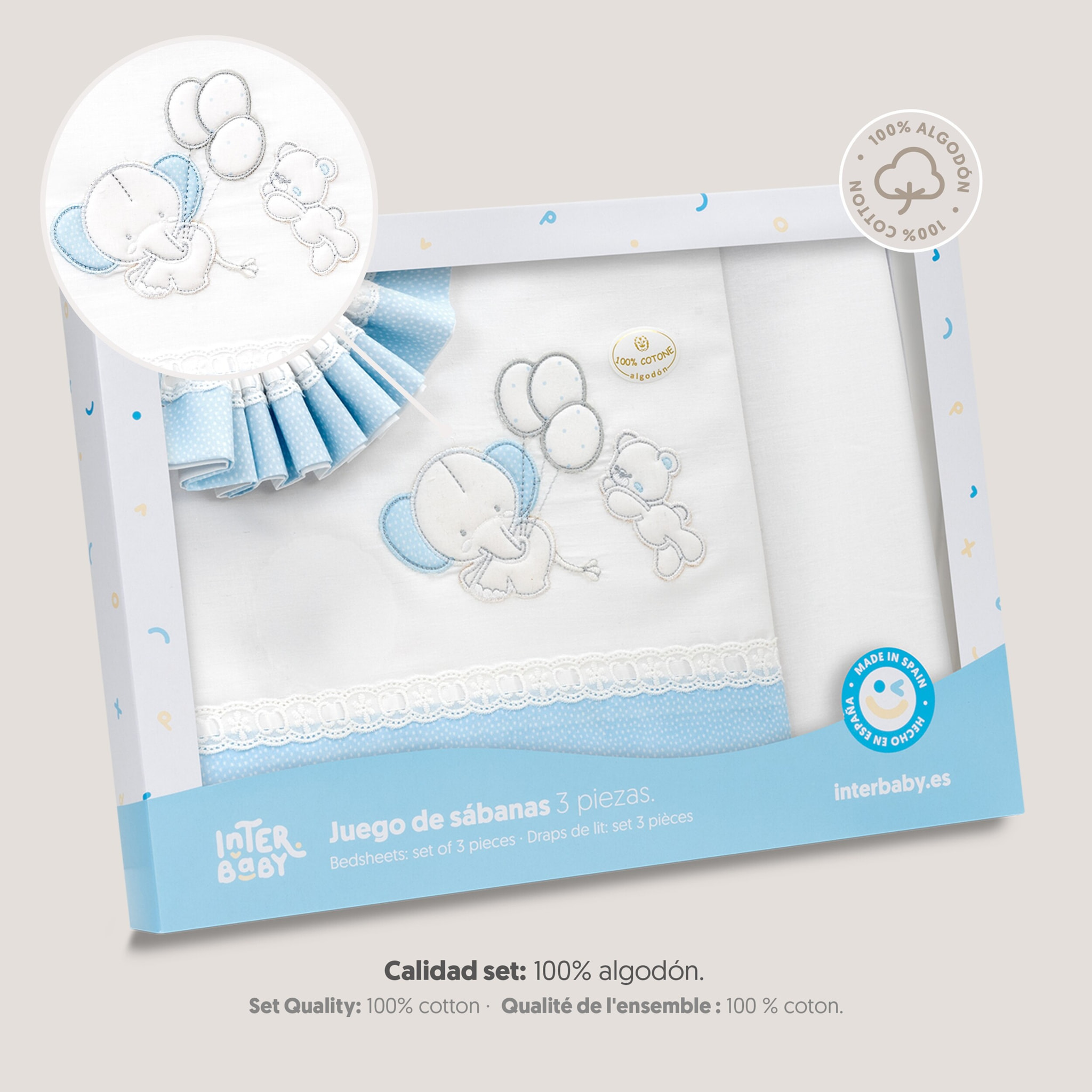 Triptico Minicuna Pasacinta Oso Elefante Globos Bco/Azul