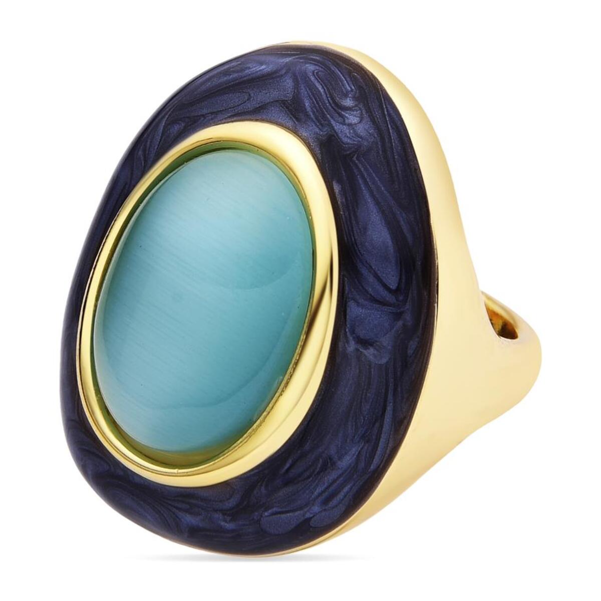 Anillo con Ojo de Gato Azul acabado oro 18k