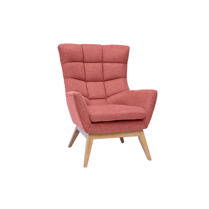 Fauteuil scandinave en tissu effet velours texturé terracotta et bois clair BRODY