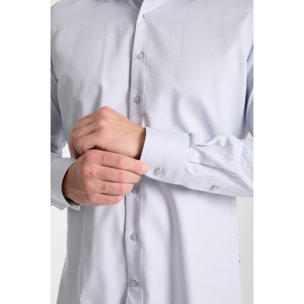 Camicia Uomo 1 Bottone Francese Slim Armaturato Fantasia Grigio/Bianco