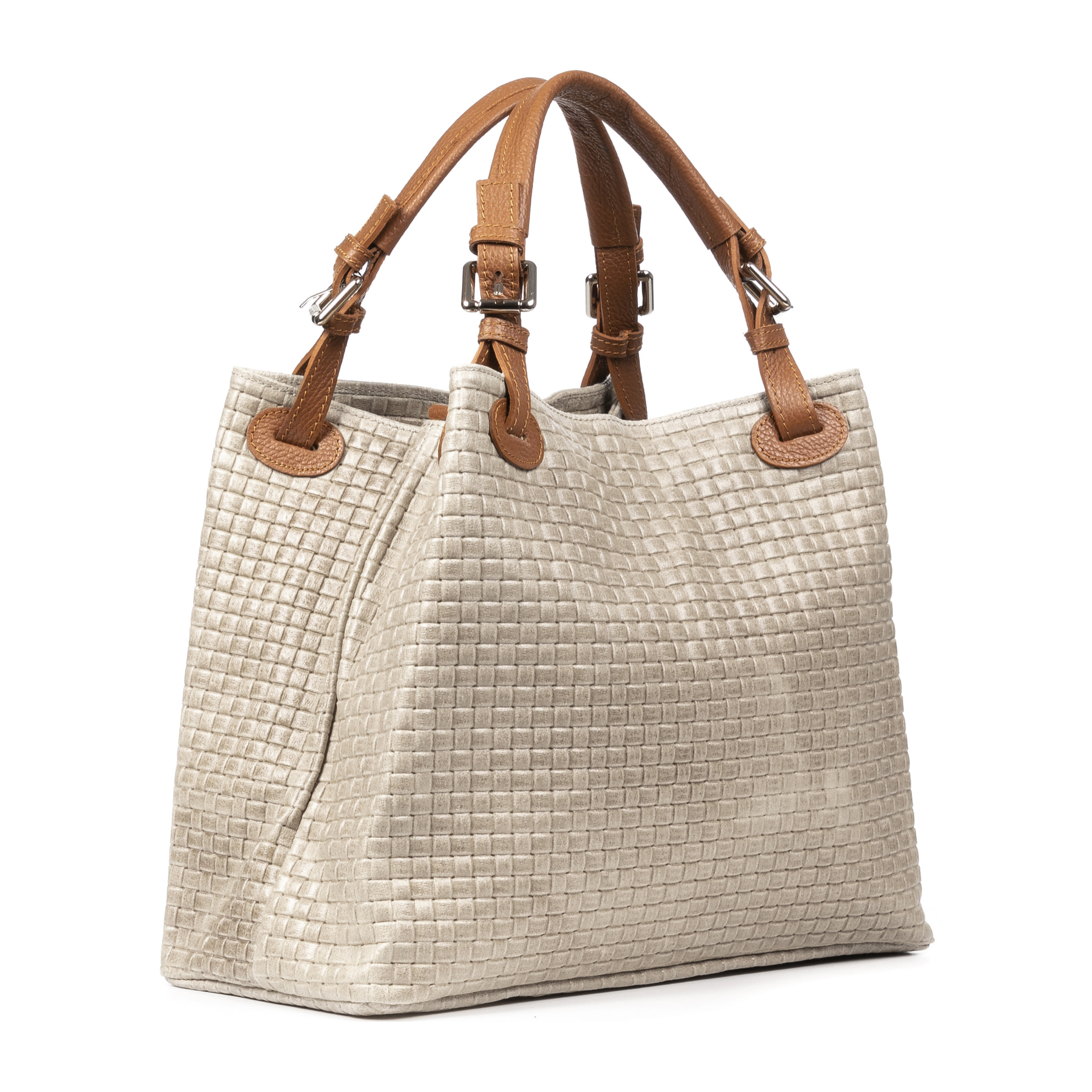 Emanuela Bolso tote Mujer. Piel auténtica Gamuza Grabado Entrelazado.