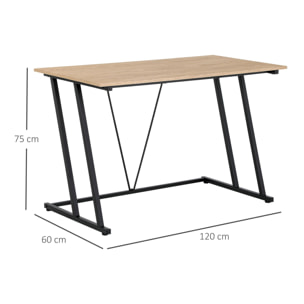 HOMCOM Escritorio Mesa de Ordenador 120x60x75 cm con Encimera de Madera y Patas de Metal Carga 30 kg Estilo Moderno para Oficina Estudio Dormitorio Natural y Negro