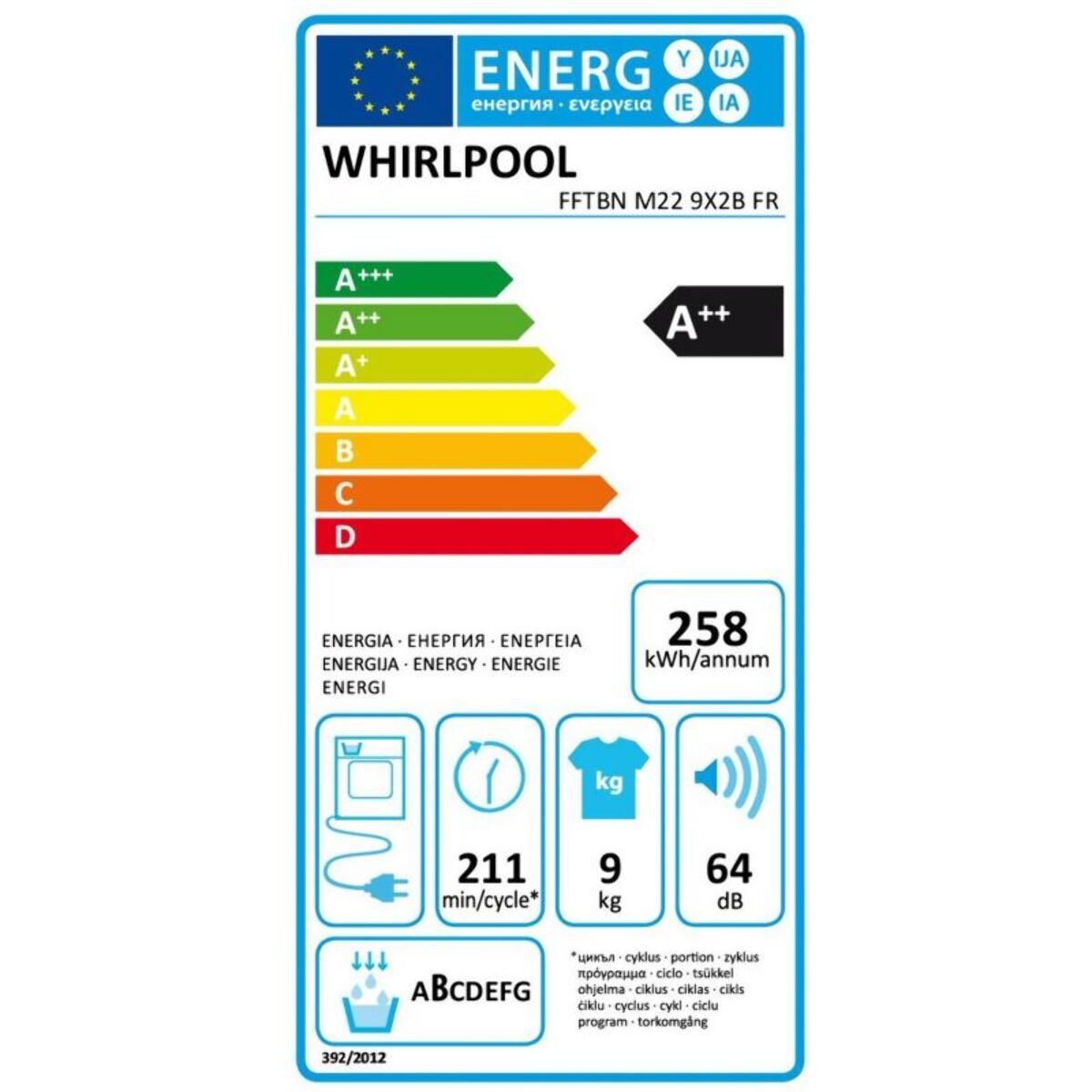 Sèche linge pompe à chaleur WHIRLPOOL FFTBNM229X2BFR