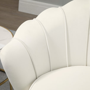 Fauteuil coquillage fauteuil design dim. 79L x 77l x 77H cm pieds dorés effilés velours blanc laiteux