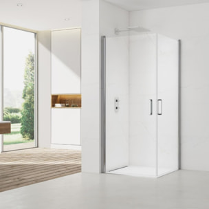 Fusion Portes de douche acces en angle pivotantes 90x90cm anticalcaire avec profilés chrome brillant (SATFUD9090-SET)