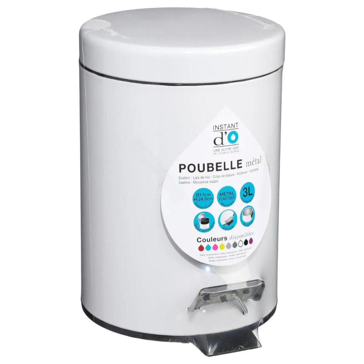 Poubelle ronde métal 3L "Colorama" blanc