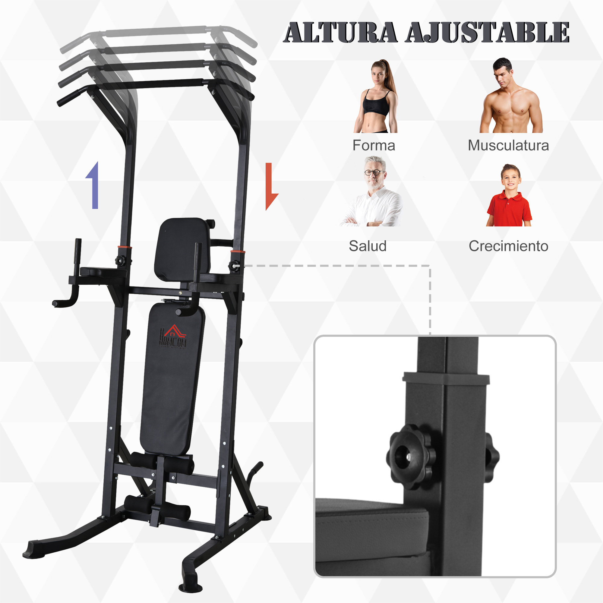 Estación de Musculación Barra de Dominadas con Altura Ajustable y Banco Plegable