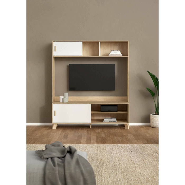 Mobile porta TV Nicosia, Credenza da soggiorno, Armadio basso per TV, Base parete attrezzata, 159x48 h181 cm, Rovere e Bianco