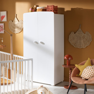Chambre bébé complète Basic, Lit 120x60 tout barreaux, Commode à langer 3 tiroirs et Armoire 2 portes