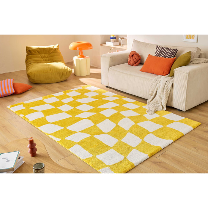 GROOVY - Tapis rétro coloré style seventies - Confortable et moelleux - Jaune