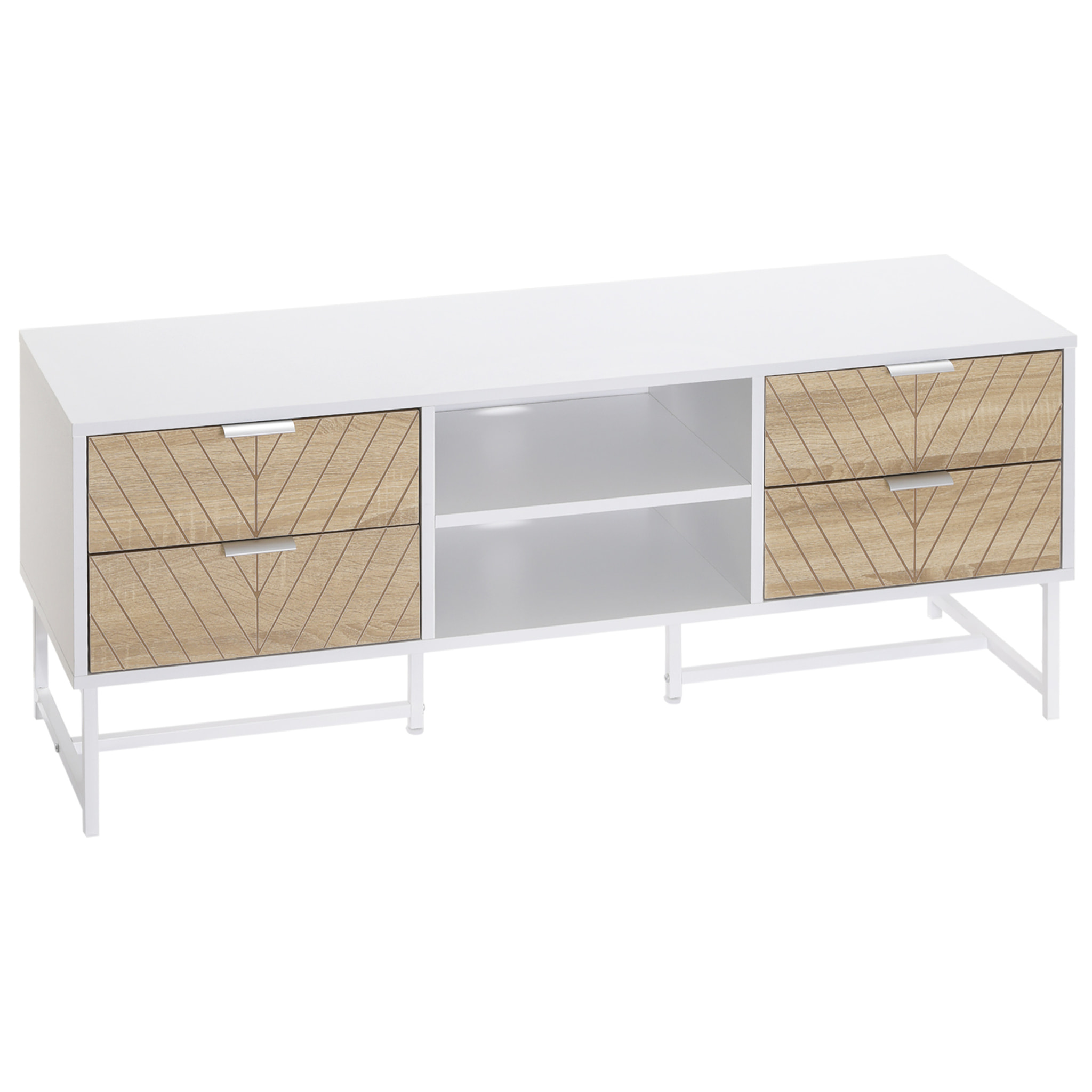 Mueble de TV para Televisores de hasta 47 Pulgadas Mesa para TV de Salón Moderna con 4 Cajones 2 Estantes Abiertos y Gestión de Cables 120x39x48 cm Roble y Blanco