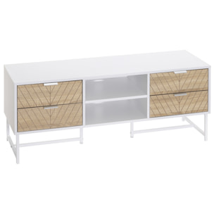 Mueble de TV para Televisores de hasta 47 Pulgadas Mesa para TV de Salón Moderna con 4 Cajones 2 Estantes Abiertos y Gestión de Cables 120x39x48 cm Roble y Blanco