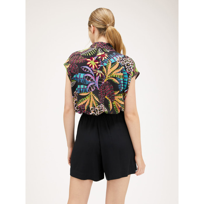 Motivi - Camicia cropped con tasche tropical print - Nero