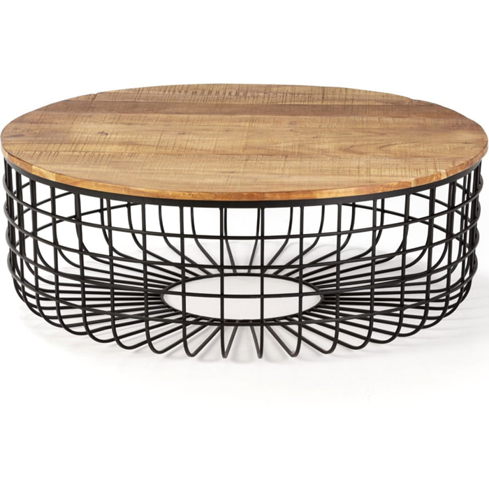 Table basse ronde en bois massif et métal - SORIA