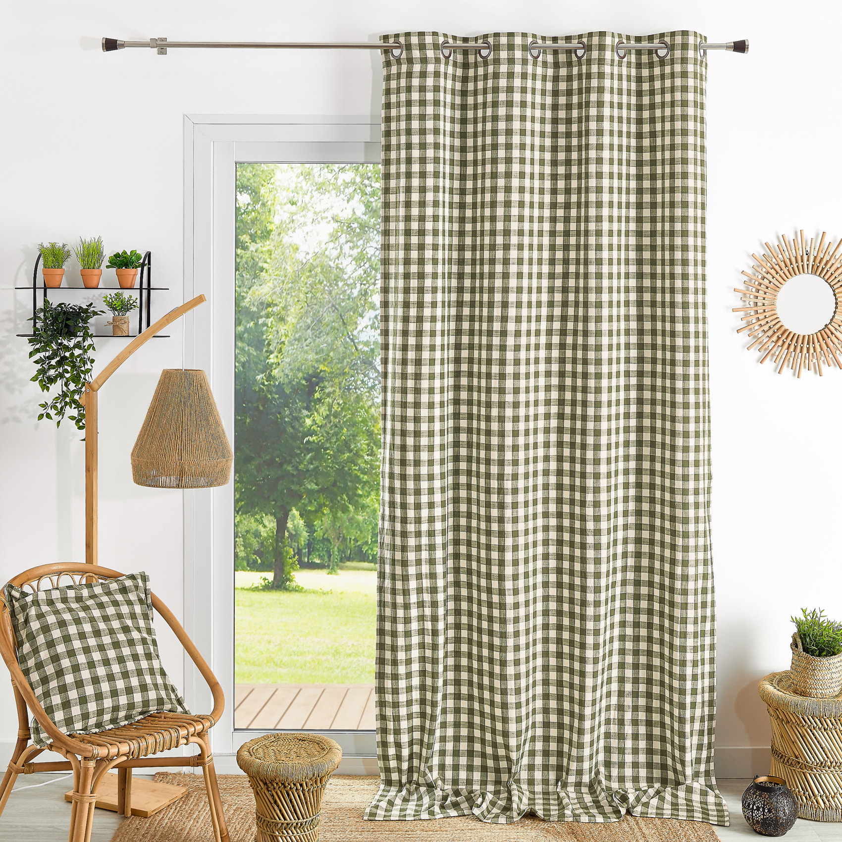 Rideau 100% coton vichy LOURMARIN - Kaki