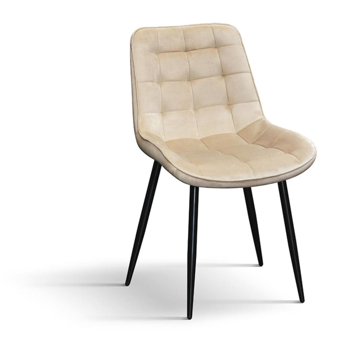 Set di 4 sedie BARCELLONA in tessuto effetto velluto beige e gambe in metallo nero