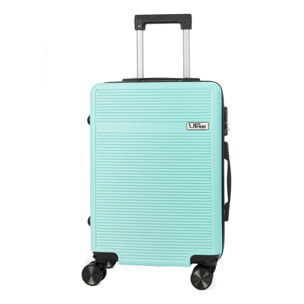DAM Valigia da cabina Trolley in materiale leggero ABS ad alta resistenza. Chiusura numerica e 4 ruote doppie estraibili e girevoli a 360°. 36x21x55 Cm. Colore: Verde Acquamarina