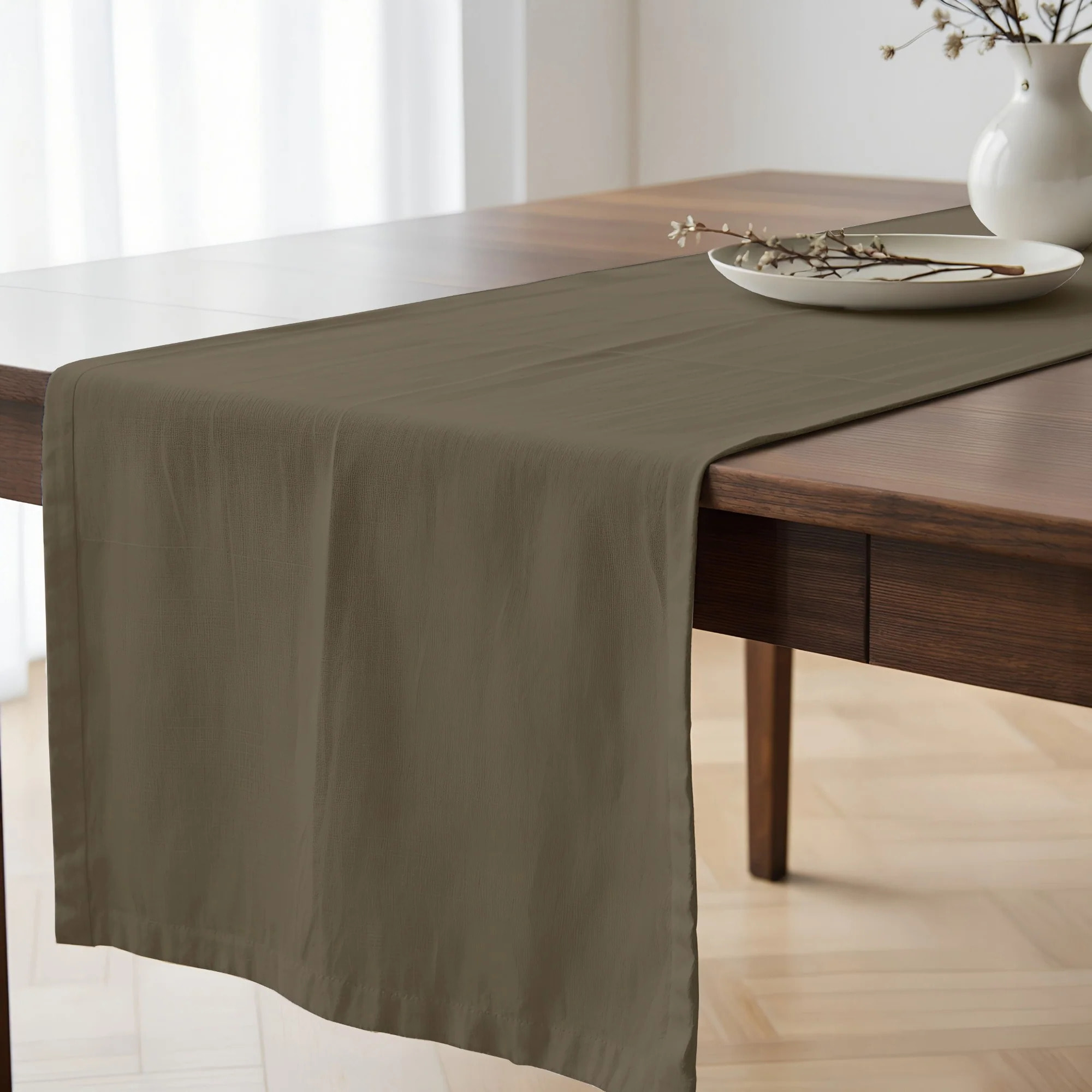 Chemin de table 100% coton Harvard Taupe 50x150 cm
