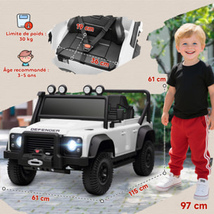 Voiture électrique enfant Land Rover Defender 110 SVX 12V 5Km/h max. télécommande blanc