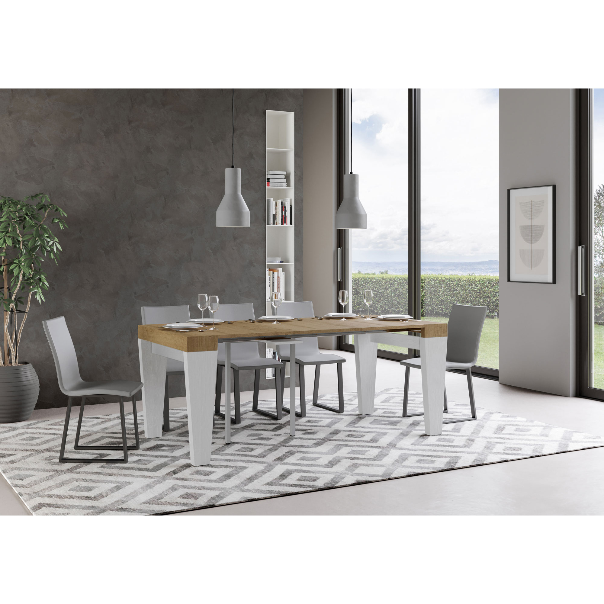 Consolle allungabile 90x40/196 cm Spimbo Mix Small piano Quercia Natura - struttura Bianco Frassino