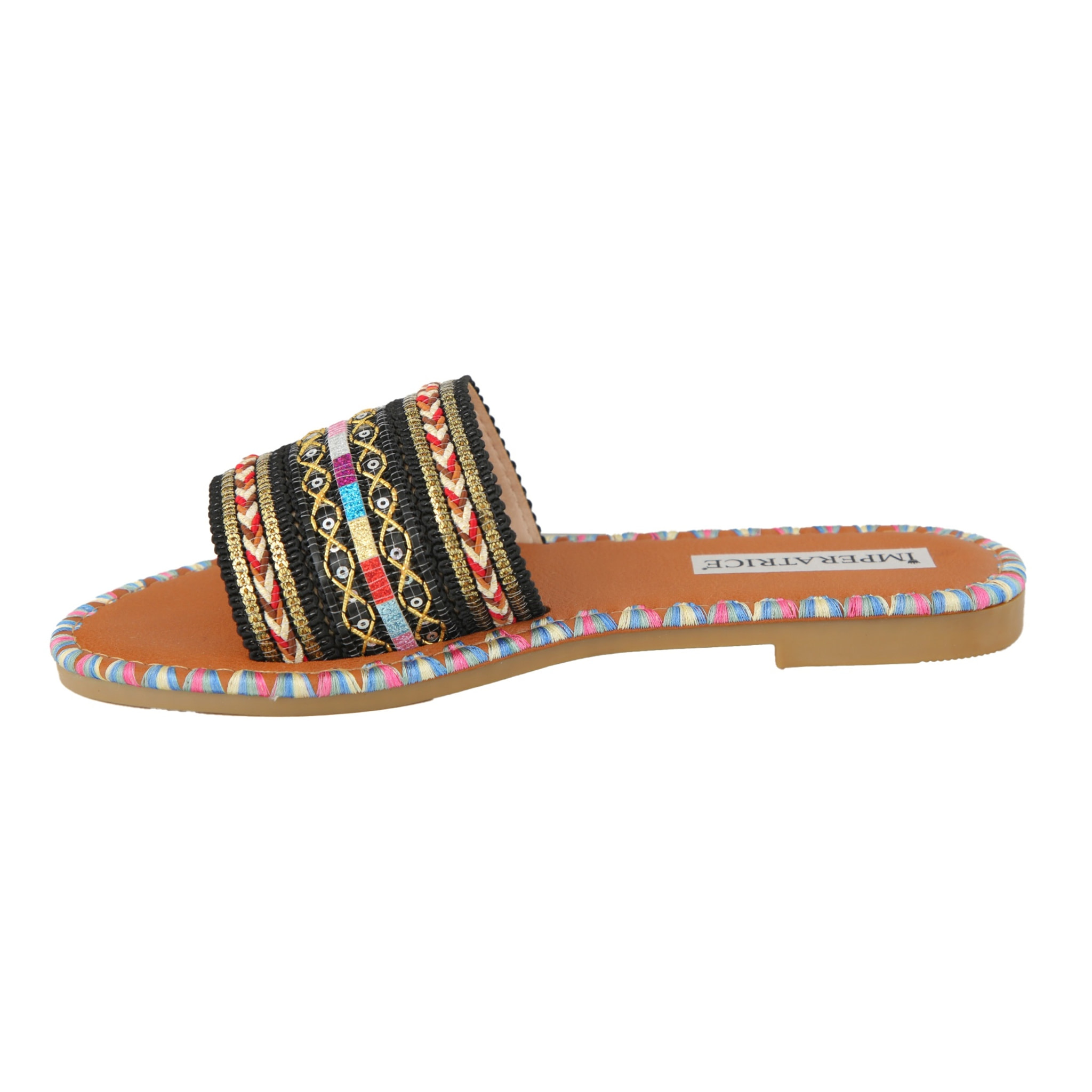Ciabatte con fascia ricamata multicolore